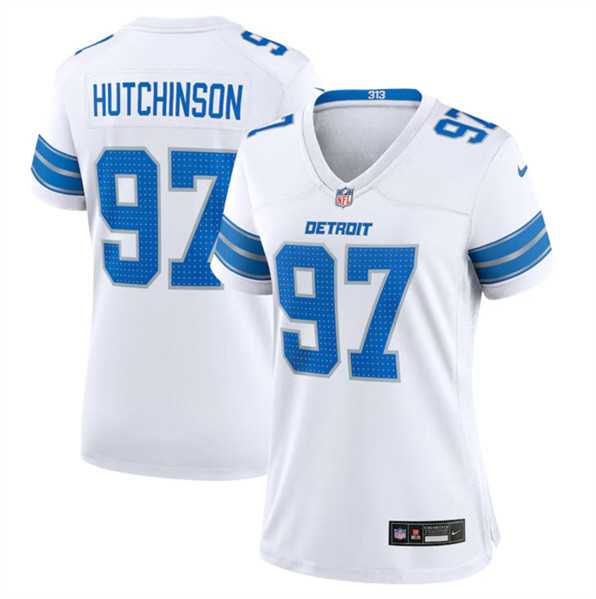Womens Detroit Lions #97 Aidan Hutchinson White Stitched Jersey Dzhi